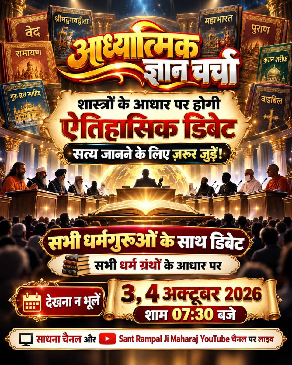 MRathwa83027's tweet photo. #50लाख_की_ऐतिहासिक_डिबेट
जनता बनेगी जज: शास्त्रार्थ में किसी पक्ष की हार-जीत का फैसला केवल देश की शिक्षित जनता करेगी।
देखें खास वीडियो "शास्त्रार्थ का शंखनाद" Sant Rampal Ji Maharaj YouTube Channel पर।

Challenge By Sant RampalJi https://t.co/y79gsoVwuh