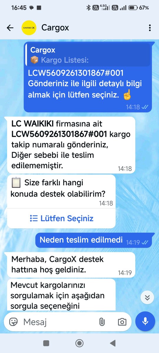 herkann's tweet photo. Bayrampaşa şube telefonunuz kapalı.
Çağrı merkeziniz paketin sabah 8:30 da ulaştığını söylüyor.
WP yazışmamız da 14:18 de "Diğer sebebi" ile teslim edilemedi deniyor.
@CargoXTurkiye nasıl bir çalışma şekliniz var?
@LCWaikiki  neden bu firma ile çalışıyorsunuz?
Kargom nerede? https://t.co/GQ055Ely2s