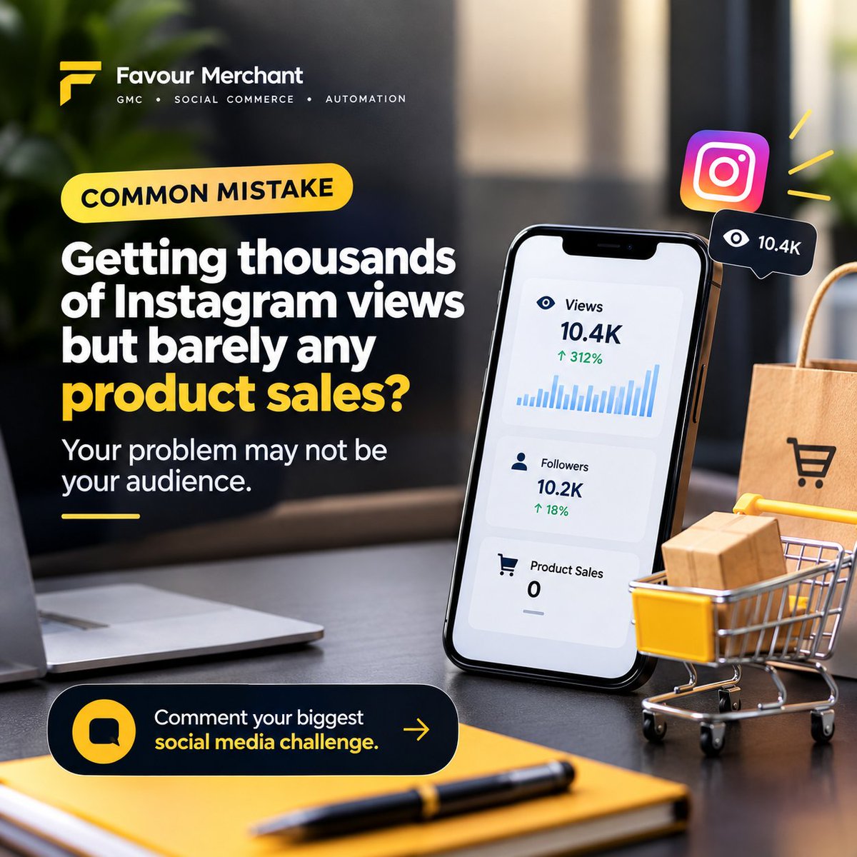 Favourmerchant's tweet photo. “Getting thousands of Instagram views but barely any product sales? Your problem may not be your audience.”
You can have 10,000 followers, strong engagement, and still struggle to generate sales.
#SocialCommerce #SocialSelling #SalesConversion #eCommerceTips #FavourMerchant https://t.co/iPa7ylgmHv