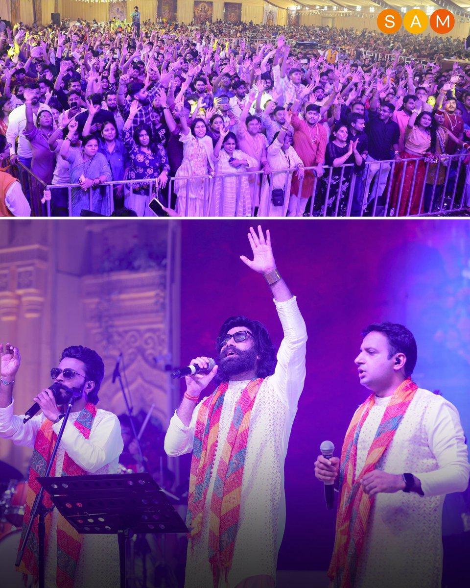 SAMWorkshops's tweet photo. [2/4] From soulful bhajans to high-energy performances, from singing your heart out to dancing with Bappa — every frame was pure Ganpati energy. ⚡

Because who said devotion has to be quiet? https://t.co/f7trcR8gsq