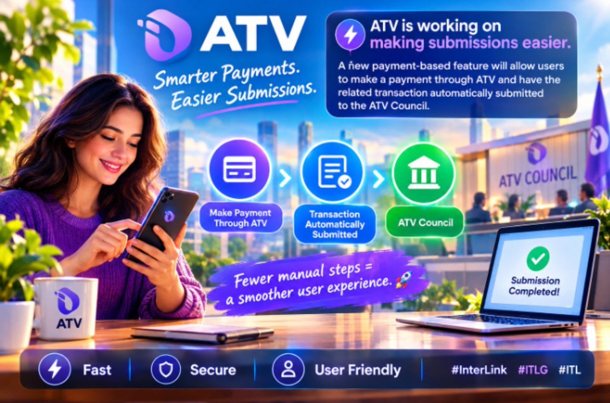Aliyumunnah001's tweet photo. InterLink ATV
ATV is being developed as a payment and value ecosystem connected to InterLink, with the goal of bringing $ITL into real-world transactions.

#Interlink #ITLG #ITL https://t.co/9Jkb1NeYUO