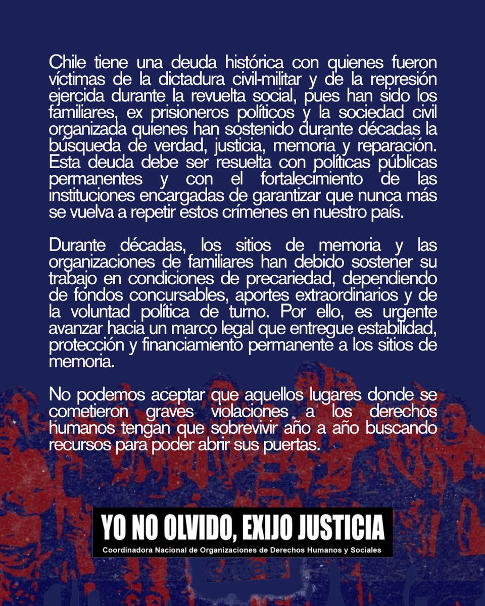 CoordinadoraDH's tweet photo. Declaración: ¡¡Ni un peso menos para Memoria y Derechos Humanos!! @AFEPSantiago @Londres_38 @RSMemoria_cl @3y4alamos @AliciaLiraM @MemoriaBorgono @PiensaPrensa https://t.co/NIGuYE69Dm
