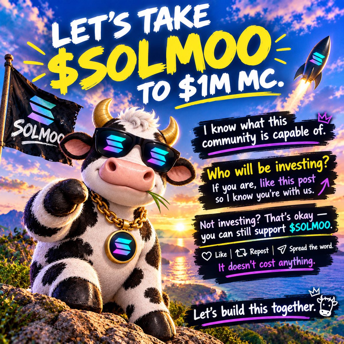 SOLMOOsvj's tweet photo. 🐮🚀 LET’S TAKE $SOLMOO TO $1M MC.

I know what this community is capable of.

Who will be investing? If you are, like this post so I know you’re with us.

Not investing? That’s okay — you can still support $SOLMOO. Like, repost, and spread the word. It doesn’t cost anything.

Let’s build this together. 🐮🔥

Also thank you for 200 followers 

#sol #memecoin #web3 #crypto #pumpfun