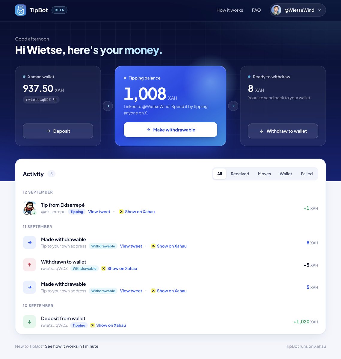 WietseWind's tweet photo. Fully on-chain (oracle based on the @X-side) @XahauNetwork Tipping coming :D Final beta tests 💪🏼

Damn I'm looking forward to this a lot!! https://t.co/TRECRoTtuX