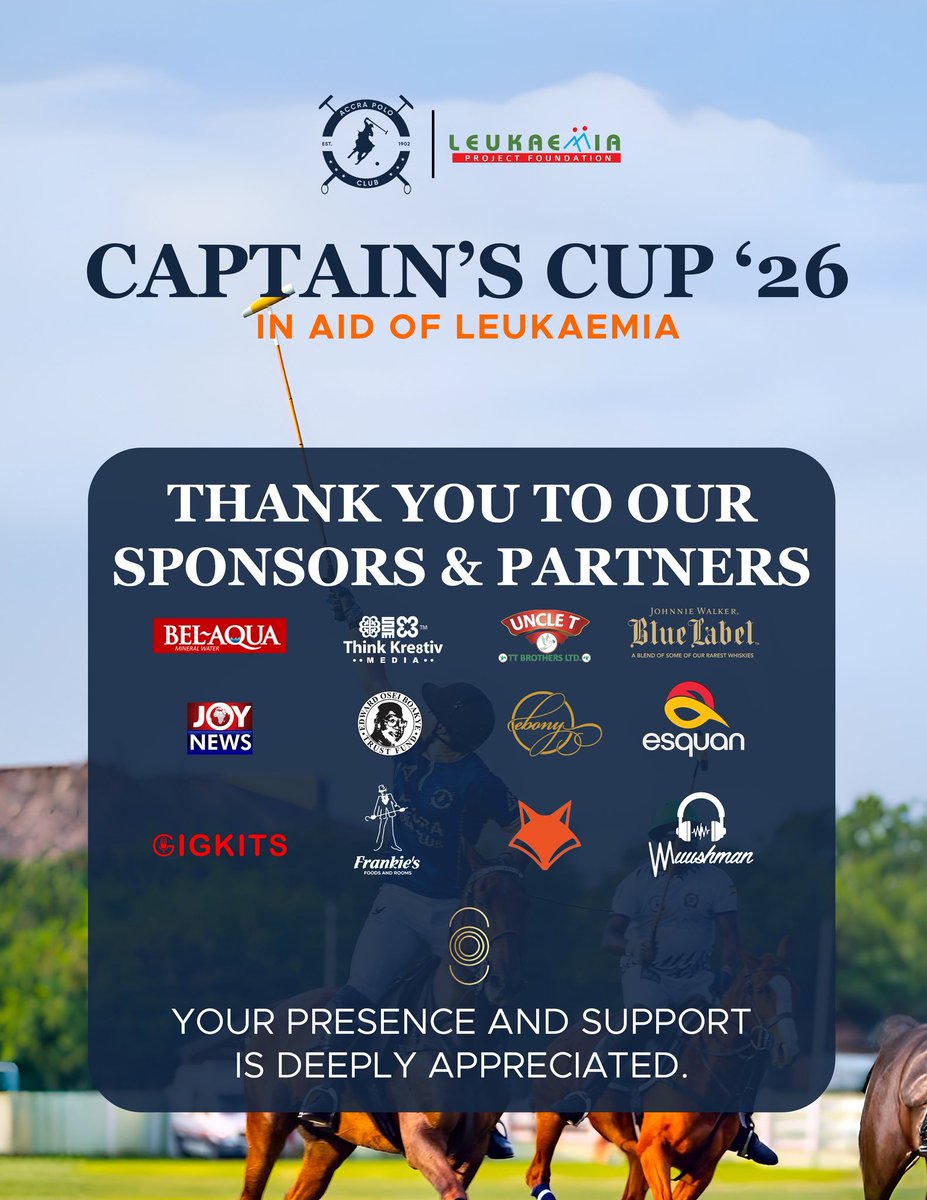 lpf_ghana's tweet photo. A heartfelt thank you to our sponsors and partners for making the Captain’s Cup ’26 in aid of Leukaemia Project Foundation possible. Your support, generosity and commitment continue to make a meaningful difference. Together, we are creating impact beyond the game! https://t.co/hJVW75pg7o