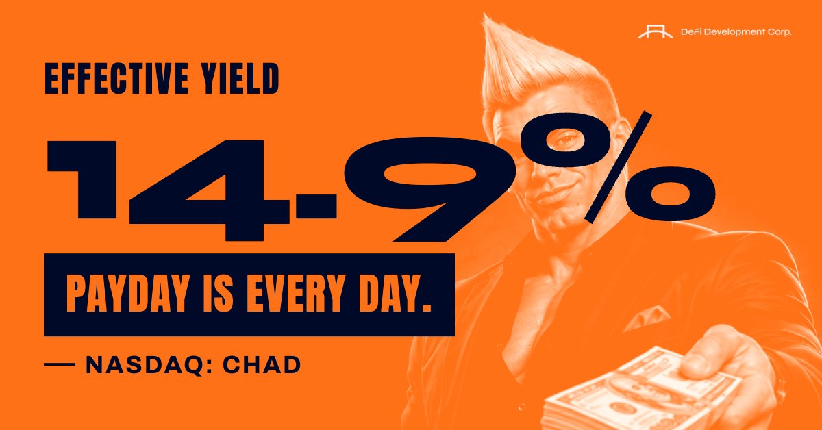 defidevcorp's tweet photo. Meet $CHAD. 

14.9% effective yield.
Dividends paid daily.
Nasdaq-listed digital credit built to fuel $SOL accumulation.

Payday is every day.

Learn more:
https://t.co/WDGs9F3NAc https://t.co/HaFezs2eYn