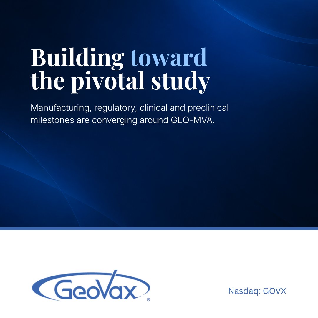 Geovax_News's tweet photo. GEO-MVA has advanced through manufacturing, regulatory, clinical and preclinical milestones ahead of its planned pivotal study. The program now has released GMP clinical product and trial infrastructure moving into place. https://t.co/A3BXzPCphA $GOVX https://t.co/keqn15jC8c