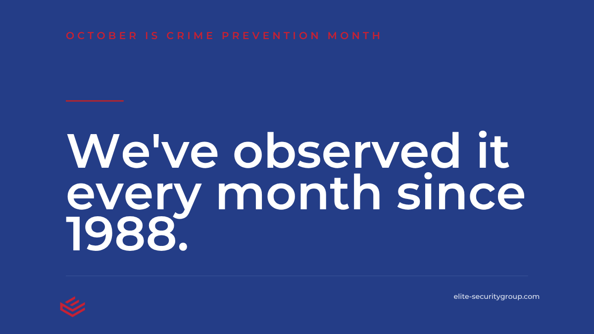 Elite_secgroup's tweet photo. October is Crime Prevention Month. Nice of everyone to join us we've been at it since 1988. #CrimePreventionMonth https://t.co/o0gMPUK5Dj
