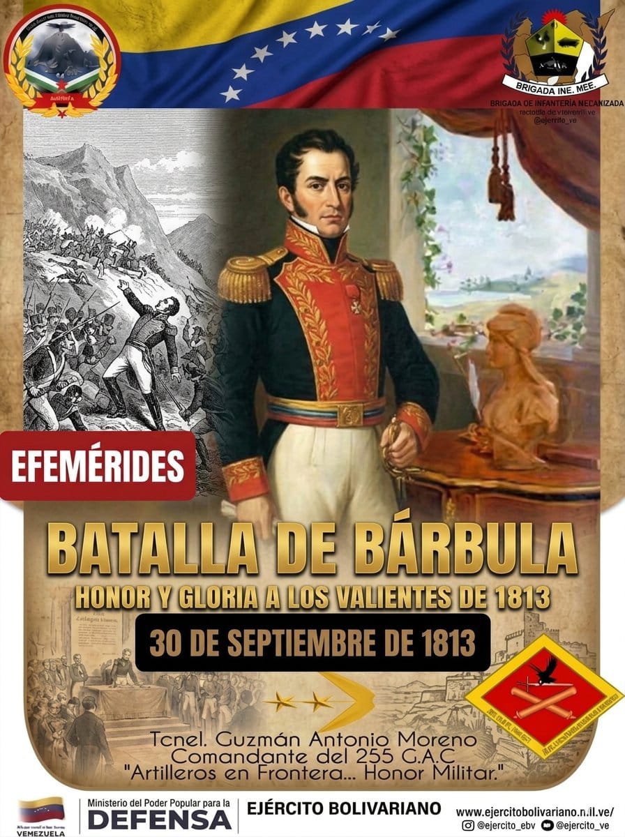 CnelFrancipsj's tweet photo. La Batalla de Bárbula fue un
enfrentamiento militar de la Independencia de Venezuela ocurrido el 30 de septiembre de 1813 en las adyacencias de Naguanagua, estado Carabobo. https://t.co/i7vXJQdZwq