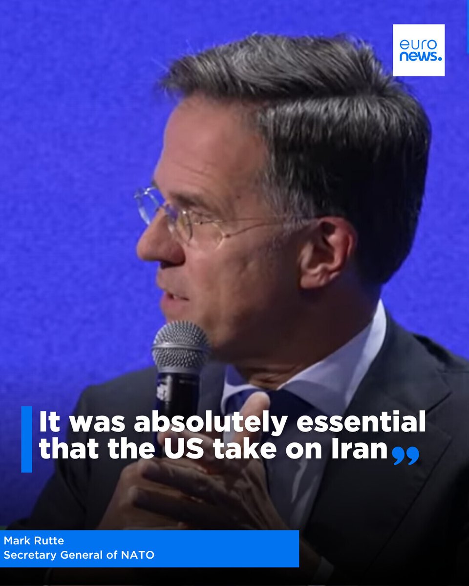euronews's tweet photo. "It was absolutely essential that the US take on Iran."
NATO Secretary General Mark Rutte emphasizes the need for strong US action on #TheEuropeConversation.

#EuronewsDefenceSpace2026 https://t.co/zLfzKXF1Oq