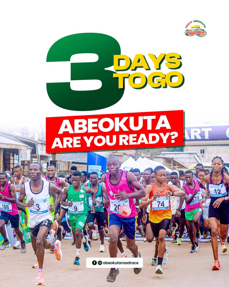 CONkinghoodboi's tweet photo. #Abeokuta10KMRace

With just three days to the 2026 Abeokuta 10KM Race, registered runners have commenced collection of their race kits ahead of the much-anticipated road event scheduled for Saturday, October 3, in Abeokuta, Ogun State. https://t.co/fWDpJtpWP2