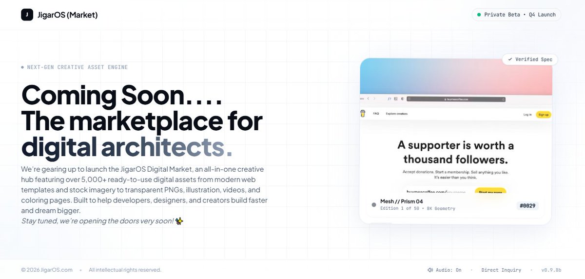 JigerChawda's tweet photo. We’re gearing up to launch the "JigarOS" Digital Market, an all-in-one creative hub featuring over 5,000+ digital assets like web templates and stock imagery to transparent PNGs, illustration, videos, etc

Stay tuned, we’re opening the doors very soon! ✨

https://t.co/wAi4KAUhTJ https://t.co/RJTtWm2JWH