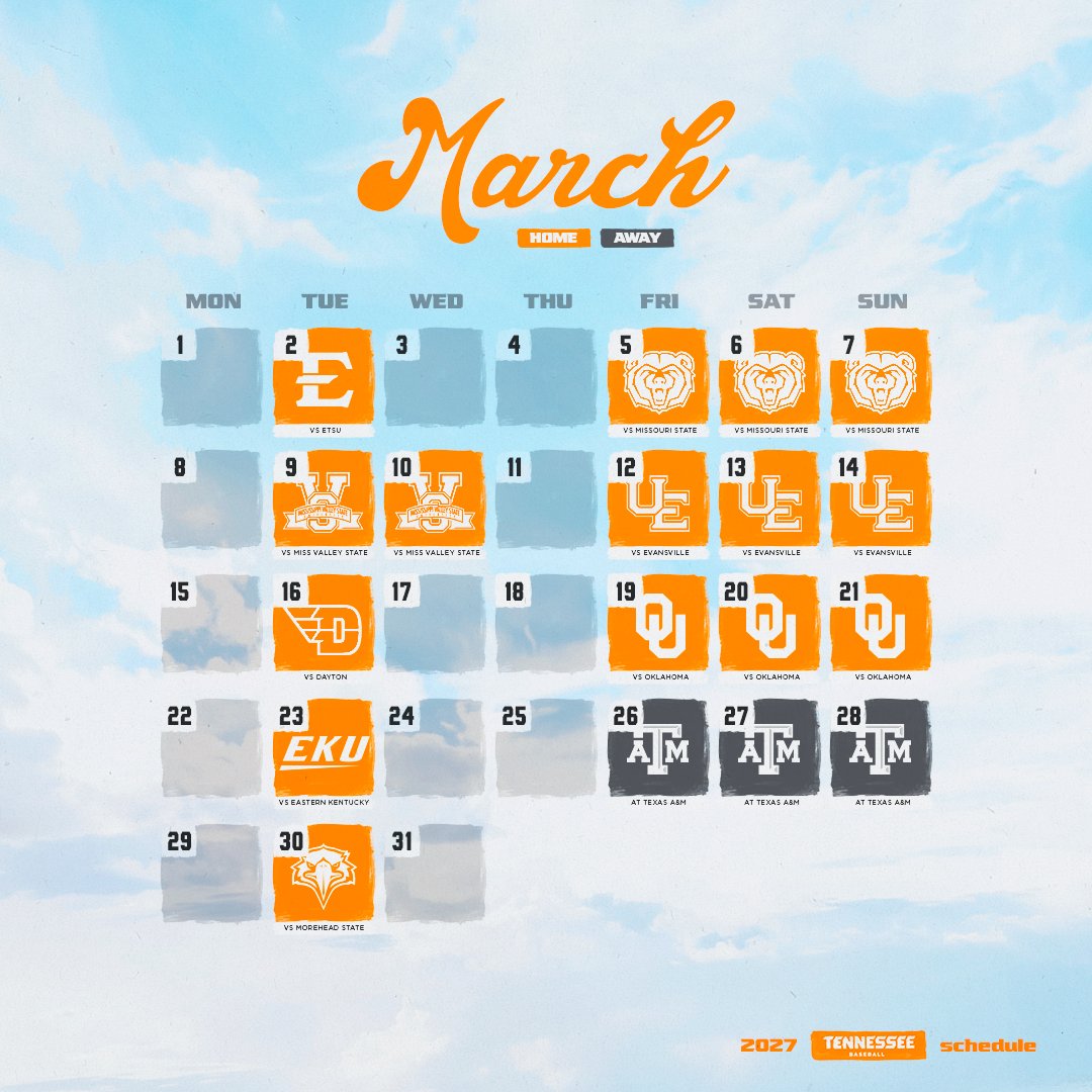 Vol_Baseball's tweet photo. Baseball season will be here before you know it!  

Details on our complete 2027 schedule 👇  

ℹ️ https://t.co/XnnkptBjOj  

#GBO🍊 https://t.co/dA7QASQaBE