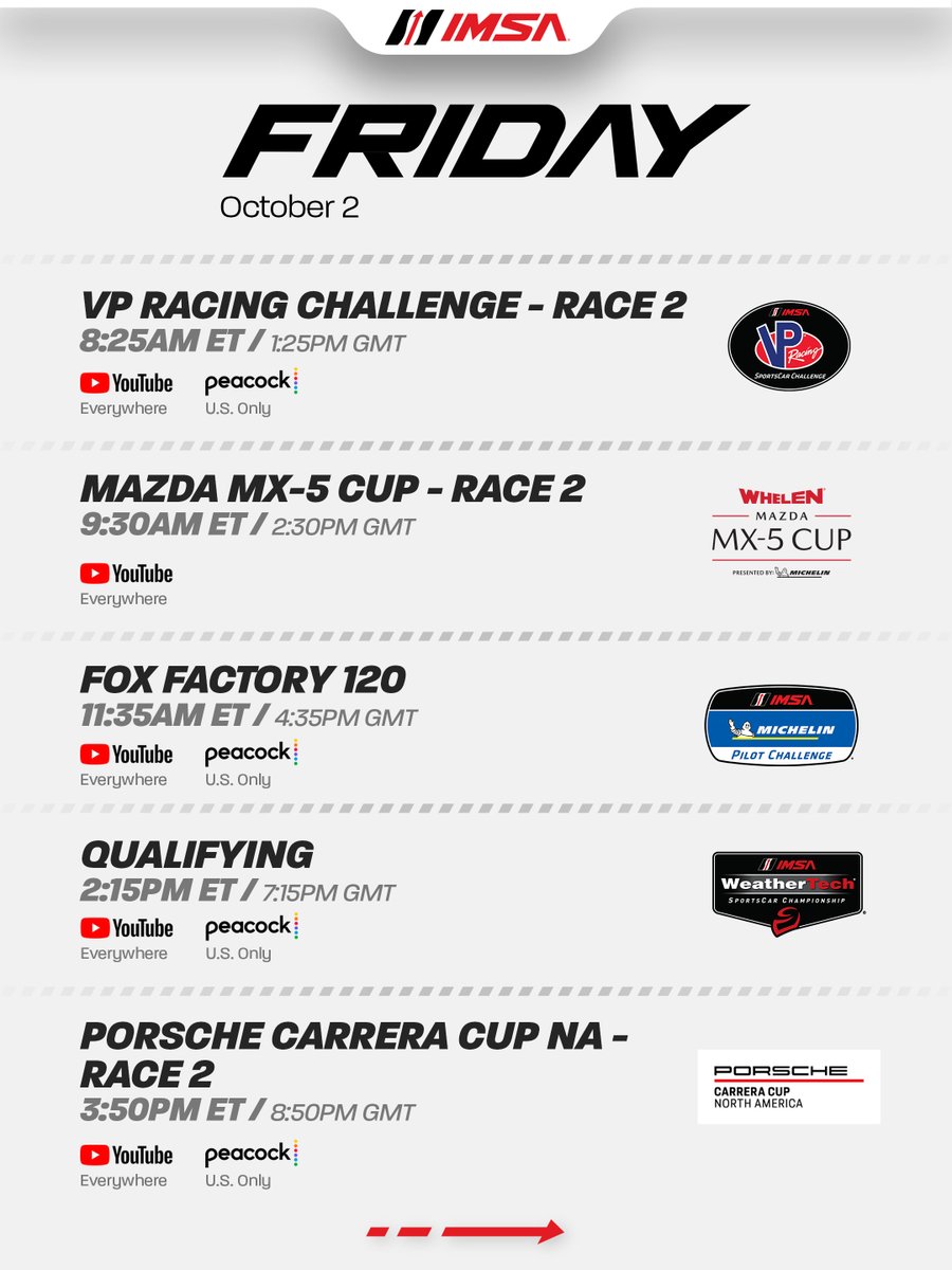 IMSA's tweet photo. Event Schedule for Motul Petit Le Mans at Michelin Raceway Road Atlanta!

🟢: Saturday, October 3rd | 12:00PM ET
📺: NBC, Peacock
🌍: IMSA YouTube Live, IMSA .tv
📻: IMSA Radio https://t.co/xmNPFbG1ZA