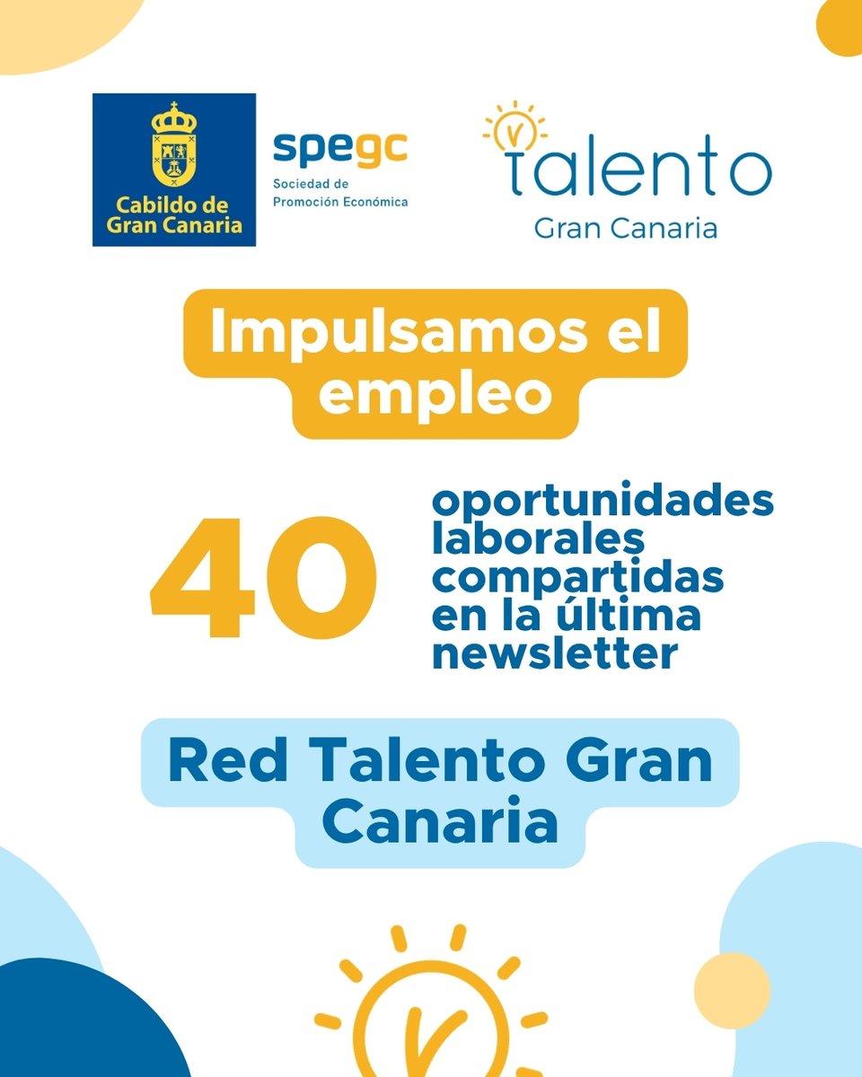 SPEGC's tweet photo. En la #SPEGC seguimos conectando a nuestros profesionales en el exterior con el tejido empresarial de la isla. Hoy compartimos ​4️⃣0️⃣​ nuevas oportunidades laborales de 29 empresas en Gran Canaria a todos los miembros de la red #TalentoGranCanaria

🌴​¿Eres un profesional de la isla trabajando fuera de Canarias y quieres regresar?👉 Únete a la red Talento Gran Canaria y encuentra tu oportunidad para volver a la isla: https://t.co/xDBFtx8Pq1