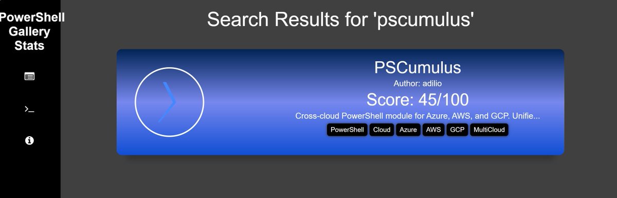 AndySvints's tweet photo. Weekly PowerShell Module Spotlight #39: PSCumulus

• Connecting to cloud providers
• Browsing compute, storage, networking, and regions
• Searching resources across clouds 

Unified PowerShell experience across Azure, AWS &amp; GCP.

https://t.co/izOoylzVmv 

Maintained by @adilio https://t.co/5930nbtHgR