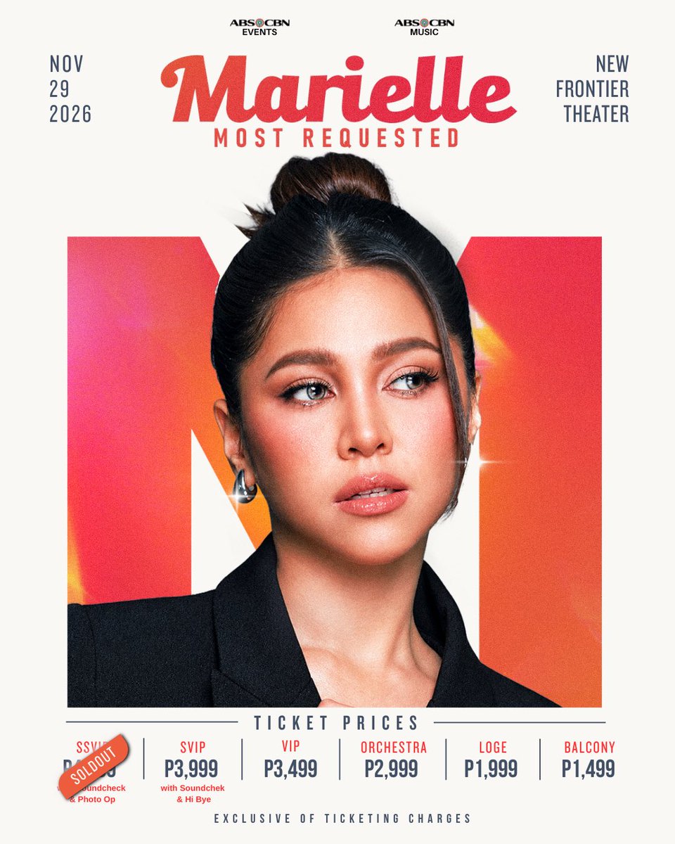 StarMusicPH's tweet photo. SSVIP tickets are officially SOLD OUT!

Don’t miss your chance to be part of Marielle Montellano’s 10th Year Anniversary celebration and hear your most requested power vocal hits LIVE!

Catch MARIELLE: Most Requested on November 29 at New Frontier Theater.

Get your tickets now and secure your seats!
🎟️ https://t.co/TIITyu9yBq

#MarielleMontellano #StarMusicPH #ABSCBNEvents