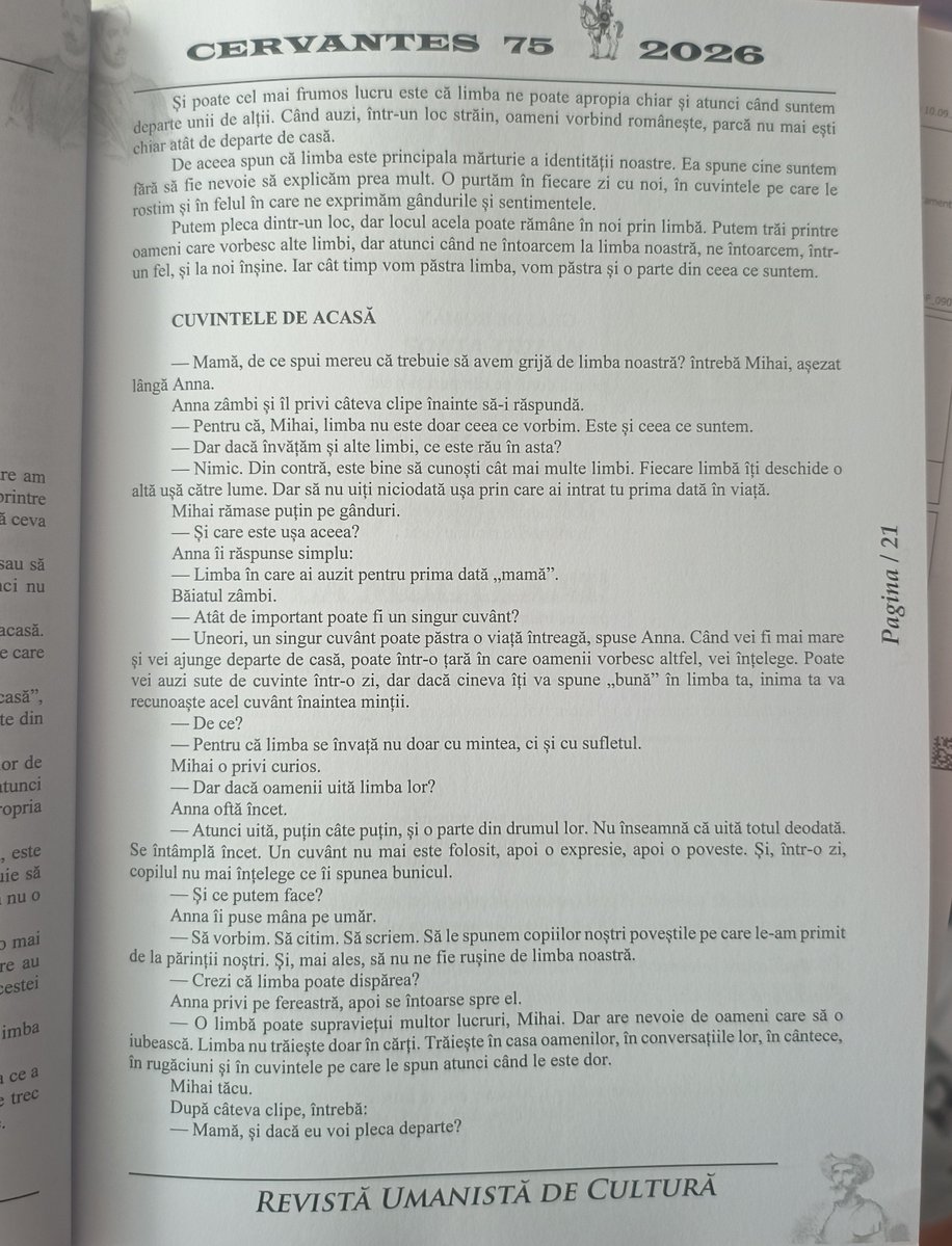prof_andreigutu's tweet photo. O bucurie să îmi regăsesc textele dedicate Limbii Române în paginile revistei „Cervantes”, nr. 75 din 2026.
Mulțumesc frumos domnului George Terziu și doamnei Giurgiu Maria pentru încredere și pentru frumoasa colaborare! https://t.co/lxzEnLck59