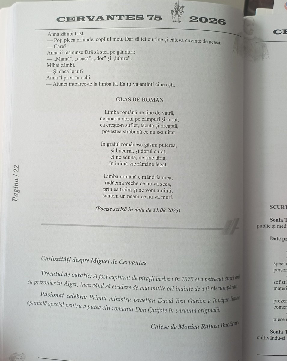 prof_andreigutu's tweet photo. O bucurie să îmi regăsesc textele dedicate Limbii Române în paginile revistei „Cervantes”, nr. 75 din 2026.
Mulțumesc frumos domnului George Terziu și doamnei Giurgiu Maria pentru încredere și pentru frumoasa colaborare! https://t.co/lxzEnLck59