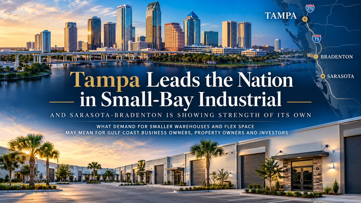 JohnAcostaRE's tweet photo. Tampa leads the nation in small-bay industrial performance — with strength extending into Sarasota and Manatee.
What could demand for smaller warehouses and flex space mean for Gulf Coast owners and investors?
https://t.co/wSTicSD5Rt
#CommercialRealEstate #TampaBay #Sarasota https://t.co/gqWk5s6Q6I