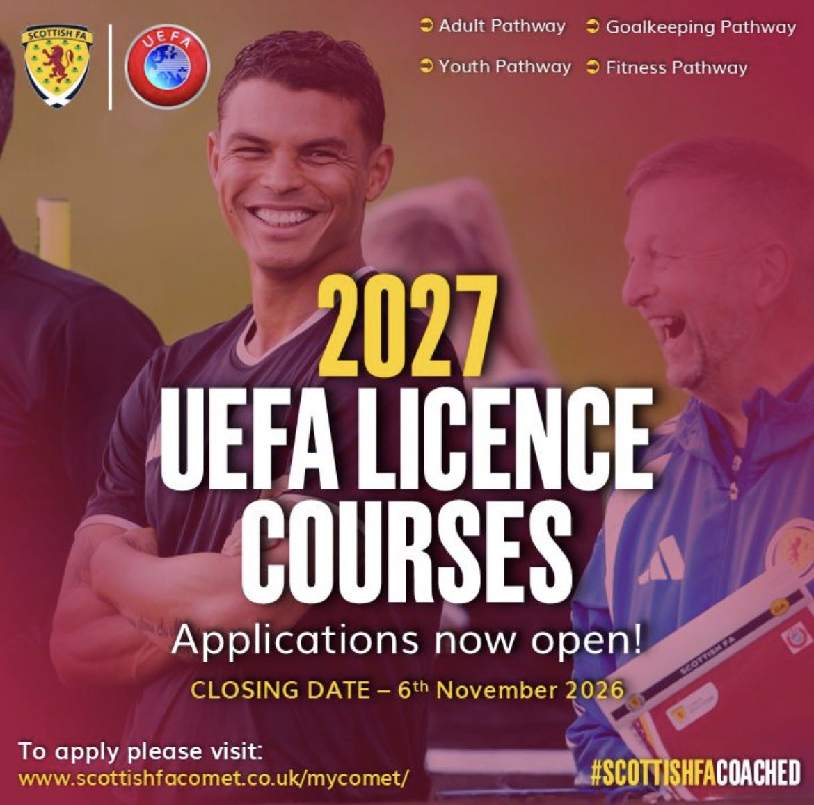 DougieAnderso12's tweet photo. Our @UEFA Licence courses for 2027 are now open to apply for!

#ScottishFACoachEd https://t.co/U3nOZkvhND