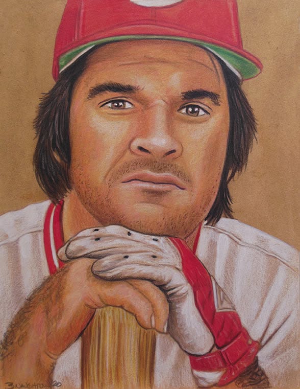NaughtonArt's tweet photo. Cincinnati Reds legend, Peter Edward Rose passed away on this date in 2024. Here are a few photos of my original art &amp; meetings with him through the years. https://t.co/pelX35QpId