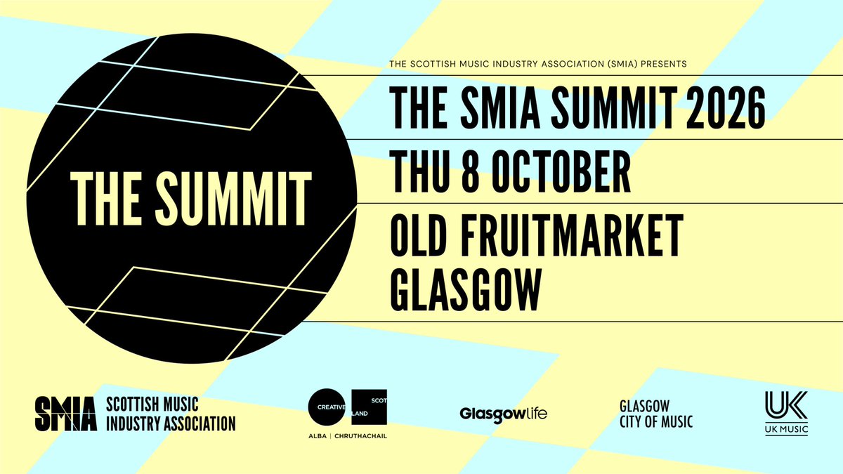 scottishmusic's tweet photo. 8 October @TheSMIA Summit for everyone working across Scotland's music industry takes place in The Old Fruitmarket, City Halls FREE for SMIA members get tickets at ➡ https://t.co/AwCoc7pkk0 in partnership Creative Scotland, Glasgow Life, UNESCO City of Music and @UK_Music https://t.co/XKcQ8HaKNg