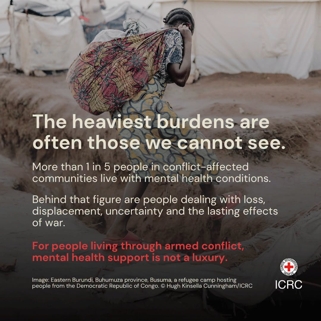 ICRC_am's tweet photo. For people living through armed conflict, the effects of violence, loss, displacement and uncertainty can extend far beyond physical safety, affecting mental health long after the immediate danger has passed.
#կխմկ #ICRC #հոգեսոցիալական #հոգեկան #առողջություն #MentalHealth https://t.co/Ef8tGicXKG