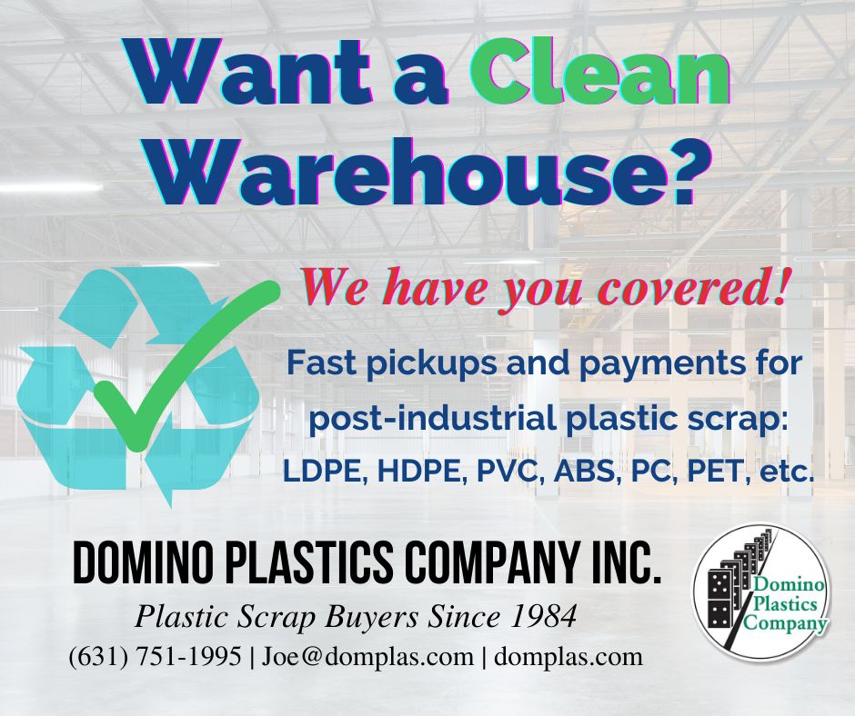Domplas's tweet photo. Want a clean warehouse? Domino Plastics has you covered! We specialize in purchasing scrap plastic of various types, including PC, PP, PVC, PET, LDPE, HDPE, ABS, SAN, etc. Sending your offers to Joe@domplas.com, text (516) 972-5632, call (631) 751-1995. https://t.co/eJik3VpqtI https://t.co/VWgJHCAxVN