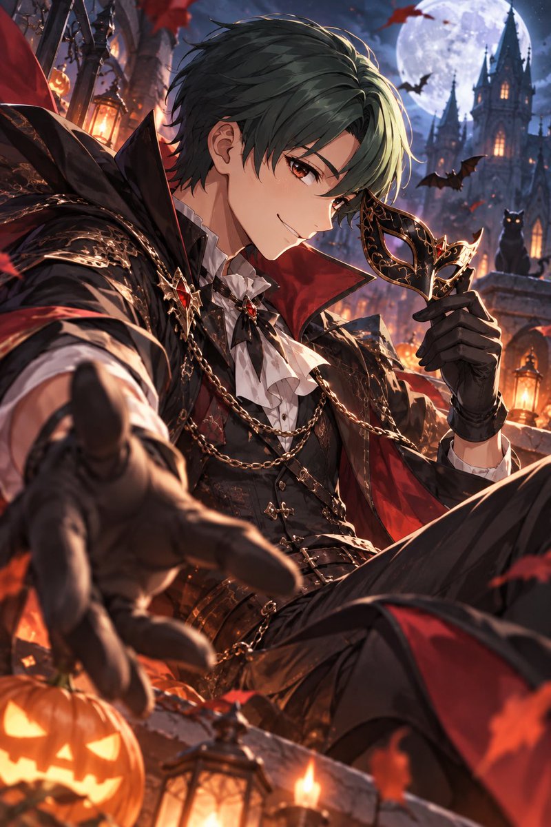 okaz_company's tweet photo. 来月ハロウィンやしさ？
プロンプト作ってみたけん
良かったらみんなも試してみて？
んで、リポストでイラスト見せてくれたら、バリ嬉しかけんさ
リポストも待っとるけん♬.*ﾟ
プロンプトは下に貼っとくな𖤐 ̖́-
あ、あとイラストが完成したら、
『このイラストについての解説して？』
って書いたら、どんなキャラになったのかとか教えてくれるけん
そこまで試して貰えたら嬉しいな𖤐 ̖́-