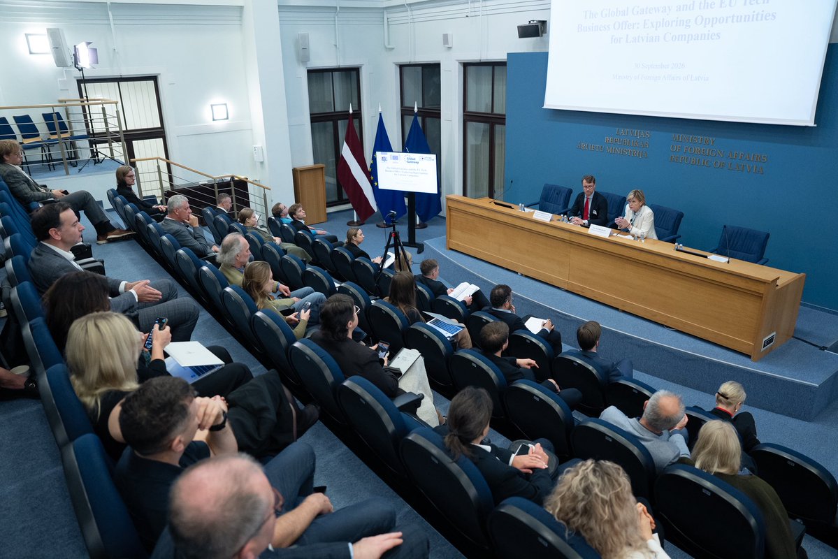 Latvian_MFA's tweet photo. The Ministry of Foreign Affairs supports Latvian 🇱🇻 businesses in securing EU 🇪🇺 funding and entering global markets.

Interest among entrepreneurs in expanding into Asia, Africa, Latin America, the Middle East, and the EU’s Eastern Neighbourhood is growing, as Latvian technologies, digital solutions, and expertise can contribute to both economic growth and security in these regions.

A seminar organised by the Ministry of Foreign Affairs, the European Commission, and the Latvian IT Cluster brought together 60 business leaders and representatives of public institutions. The discussions focused on the EU’s Global Gateway connectivity strategy and the EU Tech Business Offer initiative.

These initiatives provide businesses with opportunities to access new markets, build international partnerships, and participate in major development projects. They create new prospects for Latvian technologies, know-how, and solutions in areas such as digitalisation, energy, and infrastructure.

🔗 More: https://t.co/EJarjko0eX

📸 Photo: Laura Celmiņa, MFA of Latvia