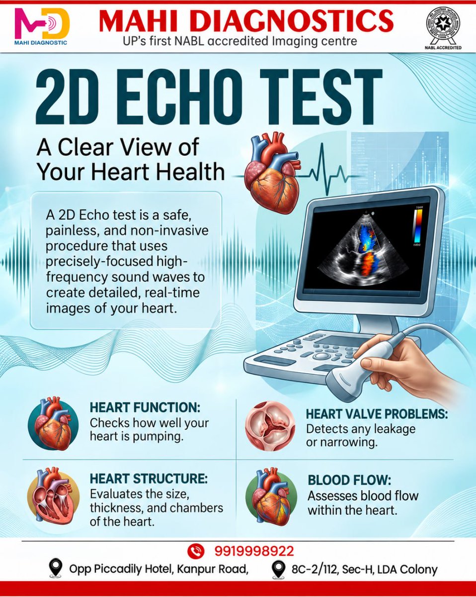 MahiDiagnostics's tweet photo. Did you know your heart beats nearly 100,000 times a day? 🏃‍♂️ That’s why accuracy in cardiac care isn’t optional — it’s essential.

📍 Give your heart the clarity it deserves — book your 2D Echo Test today! 💓
☎️ 9919998922

#2DEcho #HeartCare #DiagnosticExcellence #HealthyHeart https://t.co/e3VvDtv83Y