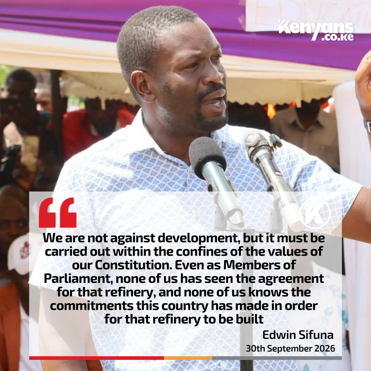 Kenyans's tweet photo. As Members of Parliament, none of us has seen the agreement for that refinery - Edwin Sifuna https://t.co/KrIxgHdgpw