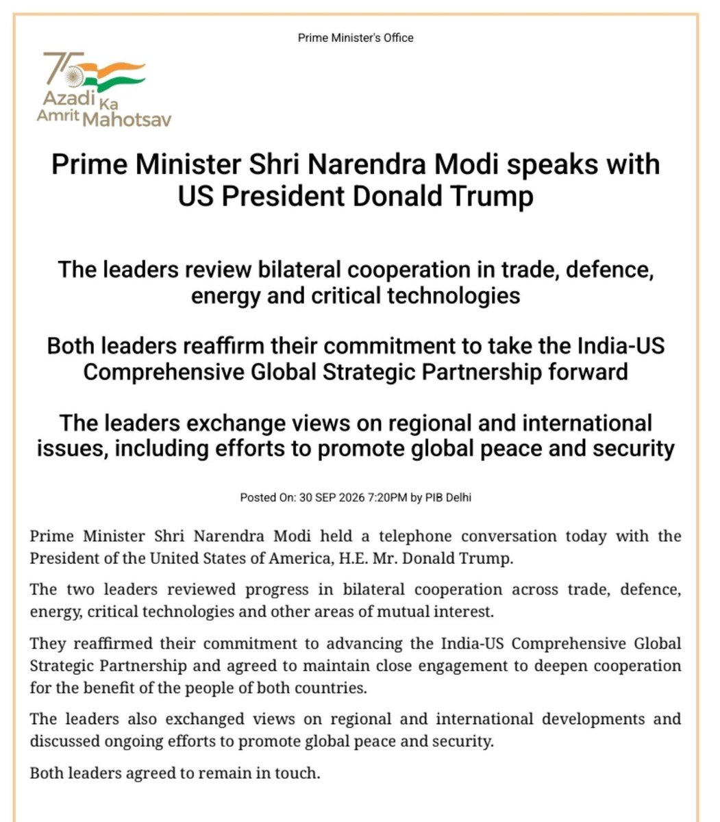 sidhant's tweet photo. PM Modi, US President Trump discuss trade, defence, energy, critical technologies, says Indian reaout of talks https://t.co/q9UKQvRpU4