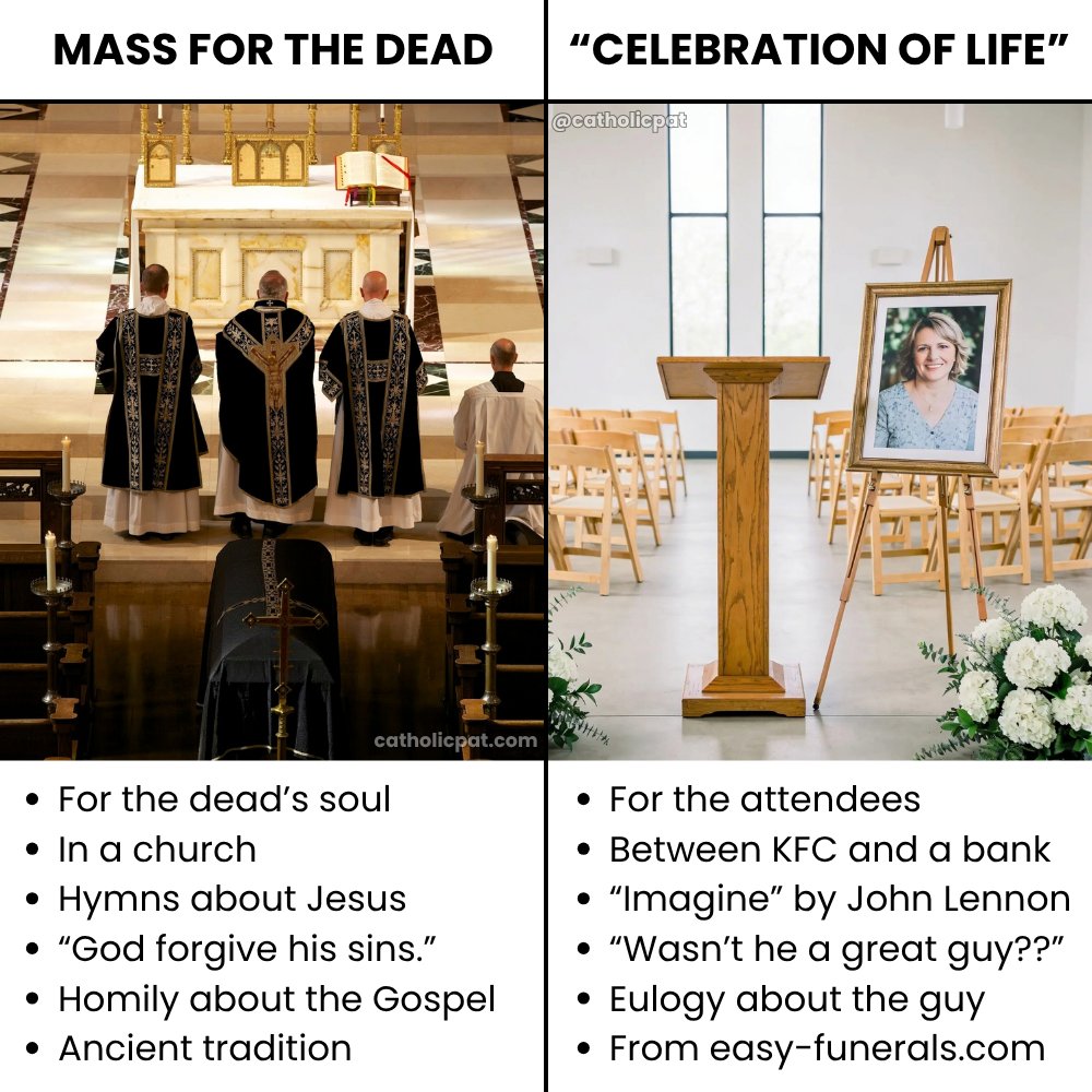 catholicpat's tweet photo. "Catholic funerals don't mention the Gospel!"

*wasn't paying attention* https://t.co/IV28ONo1qx