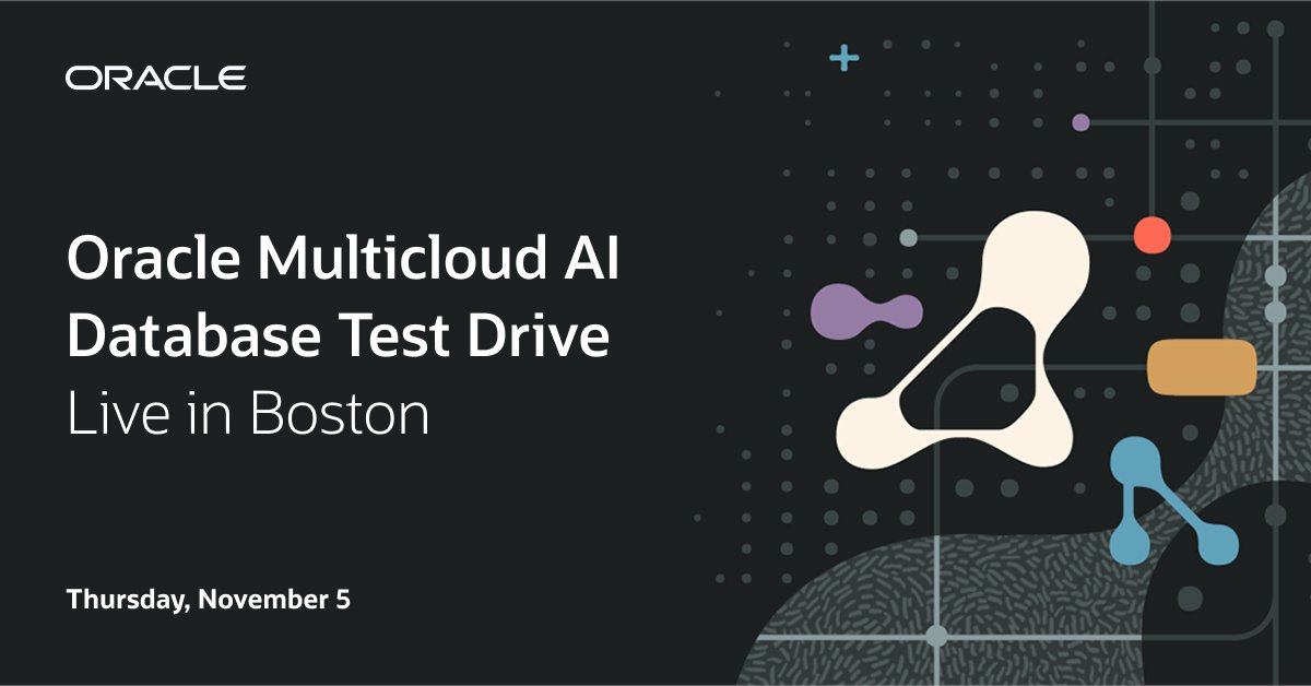 danielddm's tweet photo. Join Oracle experts at View Boston and gain a new perspective on your multicloud strategy with Oracle AI Database 26ai running on the cloud of your choice. From application modernization to AI use cases, get hands-on experience to accelerate innovation. https://t.co/HCywp8Av9F https://t.co/0ilXPv0Nzk