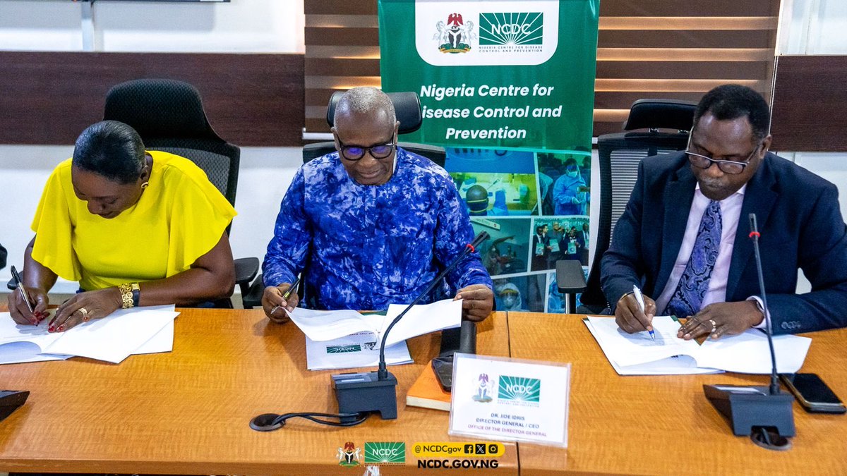 NCDCgov's tweet photo. #TodayInNCDC                                             NCDC, @hfn_nigeria and @PharmAccessNIG have formalised a partnership through the signing of a Memorandum of Cooperation.

The partnership strengthens collaboration between the public and private sectors to support Nigeria’s Integrated Disease Surveillance and Response (IDSR) capabilities and broader disease surveillance infrastructure.

Together, we are strengthening surveillance, preparedness and health security for Nigeria.

#HealthSecurity #PublicPrivatePartnership #DiseaseSurveillance #NigeriaCDC