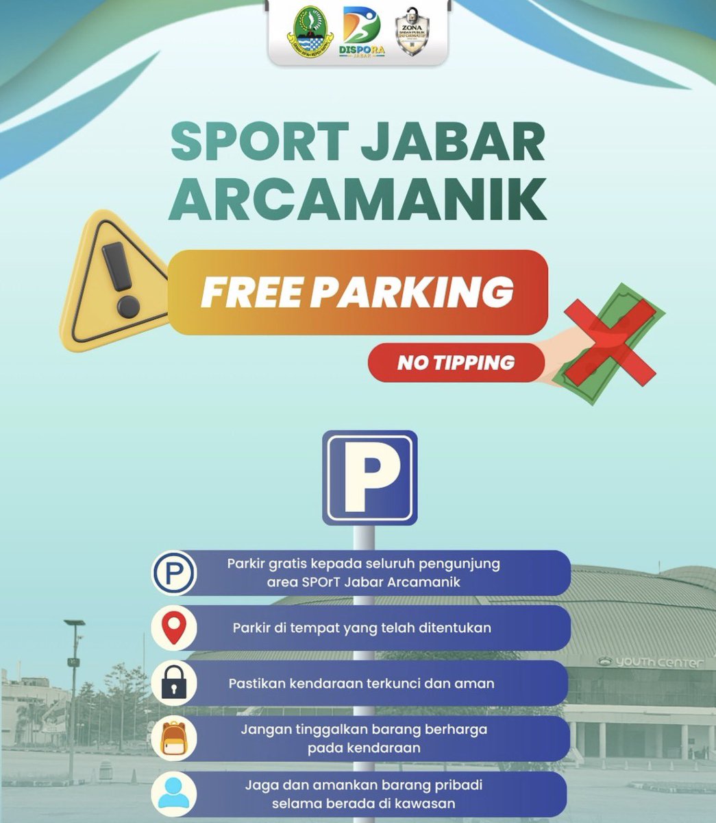 infobdg's tweet photo. Setelah menampung masukan dari wargi Bandung, Dispora Jabar memutuskan untuk parkir kendaraan di area Sport Jabar Arcamanik tidak dipungut biaya.

#infobdg https://t.co/2WVP2QAY7I