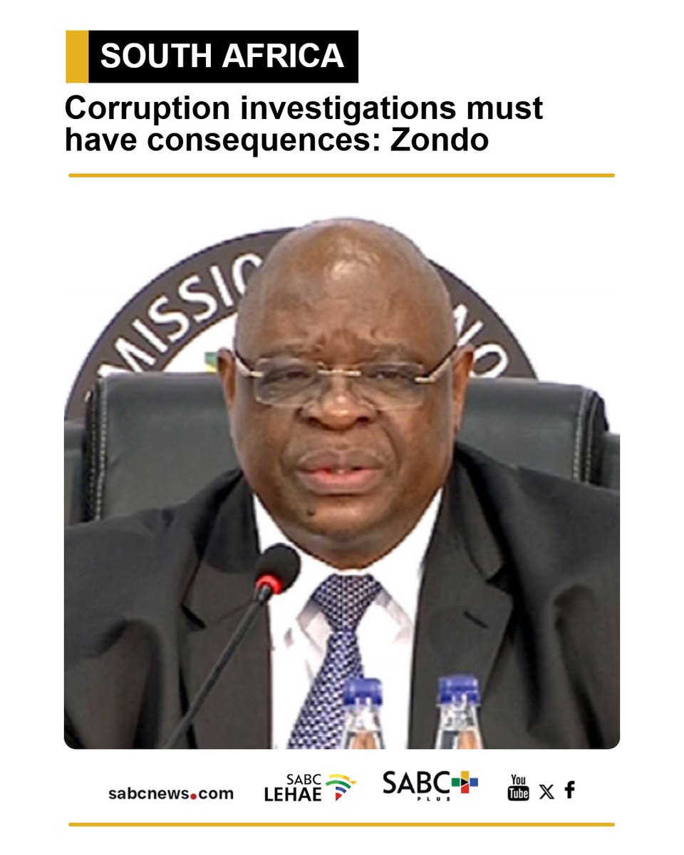 SABCNews's tweet photo. Former Chief Justice Raymond Zondo says South Africa must move beyond investigating corruption to ensuring that there are consequences for those found to have acted unethically. https://t.co/euvVKx7XU3 https://t.co/Hdo0EKKfl6