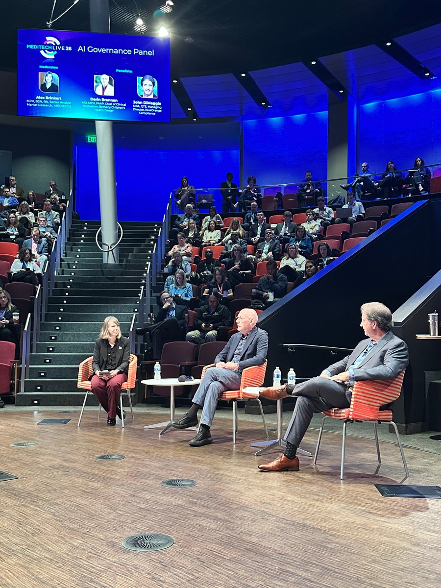 MEDITECH's tweet photo. Kicking off Day 2 at #MEDITECHLIVE with a focus on #AI Governance!💡

🎤Alexandra Brinkert, MPH, BSN, RN, Senior Analyst, @MEDITECH
🎤Darin Brannan, MD, MPH, FAAP, Chief of Clinical Innovation, @bethanychildrns
🎤John DiMaggio, MBA, QTE, Managing Director, BlueOrange Compliance https://t.co/MgDReYaqhI