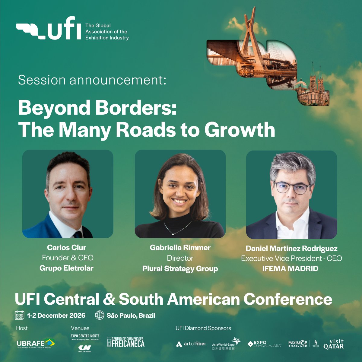 UFILive's tweet photo. 🔥 NEW SESSION ALERT for the UFI Central &amp; South American Conference!

🎟️ Join the conversation - REGISTER NOW: https://t.co/F4uizF3C2f

📅 1–2 December 2026 | Hosted by @UbrafeOficial | Co-located with Experience Expo

#ufi #uficsa #UBRAFE #ExperienceExpo #eventprofs https://t.co/Y7C34IaLBh