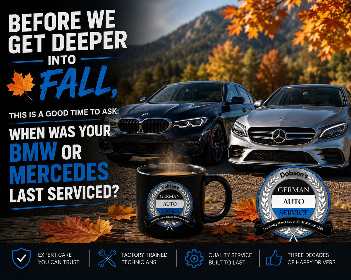 DobsonsGerman's tweet photo. September is in the rearview mirror. October is straight ahead.
When was your BMW or Mercedes last serviced?
If you can’t remember, that may be your answer.
(916) 782-4753
https://t.co/RpU0YmNIHm
#BMWService #MercedesService #DobsonsGermanAuto https://t.co/tiTSxn4r3Q