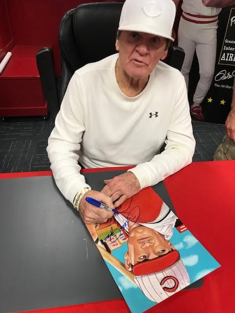 NaughtonArt's tweet photo. Cincinnati Reds legend, Peter Edward Rose passed away on this date in 2024. Here are a few photos of my original art &amp; meetings with him through the years. https://t.co/pelX35QpId