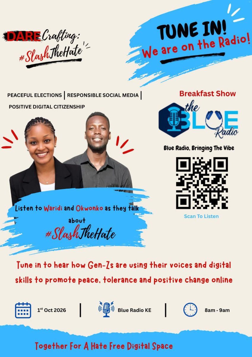 crcp_tum's tweet photo. Not one to miss! 📻

Join our peace advocates tomorrow for an engaging conversation on peaceful elections, responsible social media use and positive digital citizenship.

📅 Save the date. Save the post.
📲 Scan the QR code and listen live! https://t.co/FNjKtWlFEJ