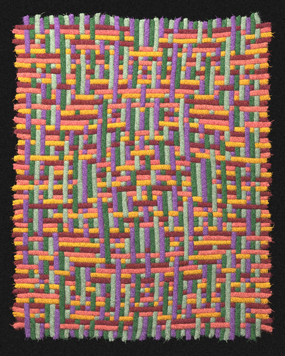 Nicolas_Loizeau's tweet photo. Simulated weaving. Patterns generated with a cellular automaton. #woventextiles #textiledesign #generativeart #cellularautomata #proceduralart https://t.co/7TfTN7Vt1A