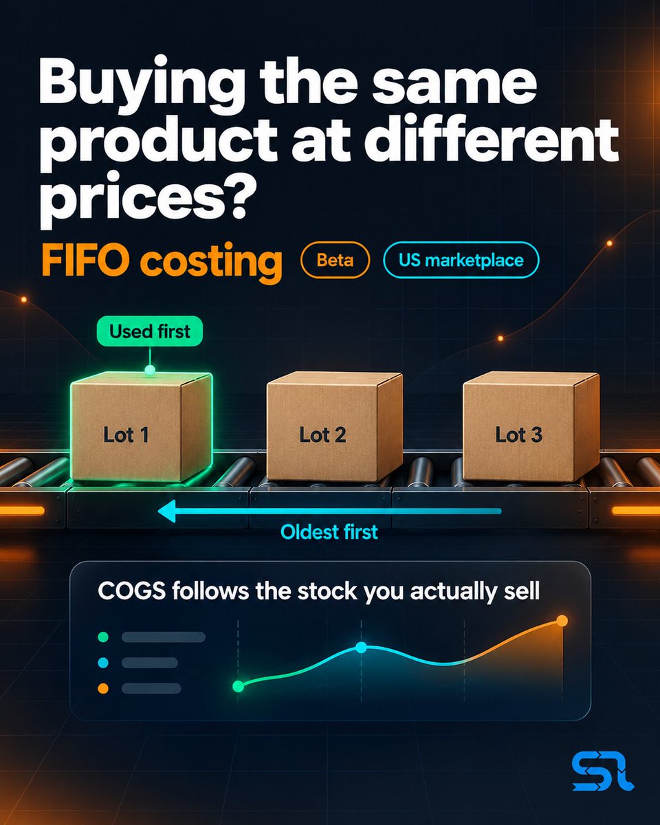 SellerLegend's tweet photo. Q4 restock came in at a different unit cost than the stock still selling?

One cost per period can't price both.

SellerLegend now has FIFO costing (beta, US): record each purchase lot, and sales use them oldest first.

https://t.co/k77XrnPLnV https://t.co/39d3knTiin