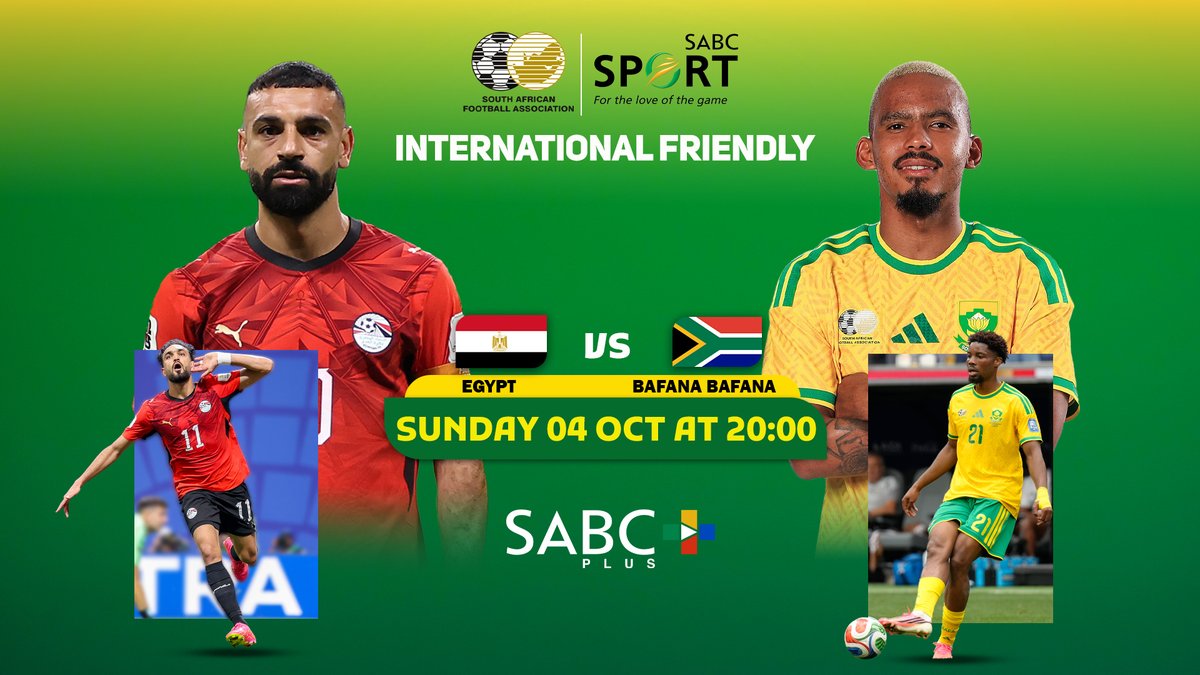 SABC_Sport's tweet photo. NEXT MATCH: ⚽

🇪🇬 EGYPT vs BAFANA BAFANA 🇿🇦

📅 Sunday, 4 October
⏰ 20:00
📺 SABC Sport
📻 Listen on SABC Radio Stations
📲 Stream on https://t.co/afggCu6HfA 
🌐Visit https://t.co/rNojzD6vJs 

#BafanaBafana #EgyptVsSouthAfrica #SABCSport https://t.co/iWVbLO8bKS