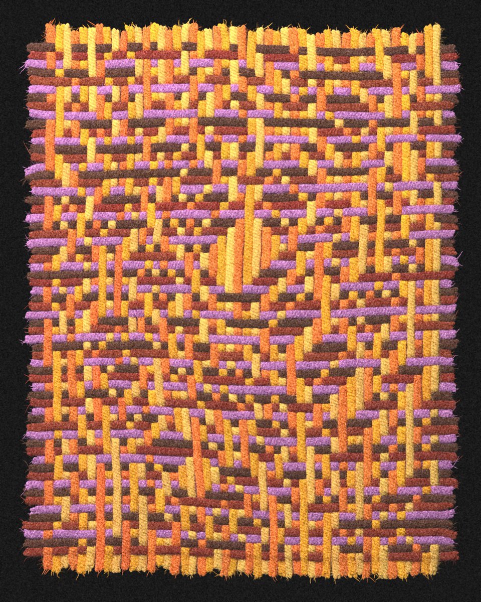 Nicolas_Loizeau's tweet photo. Simulated weaving. Patterns generated with a cellular automaton. #woventextiles #textiledesign #generativeart #cellularautomata #proceduralart https://t.co/7TfTN7Vt1A