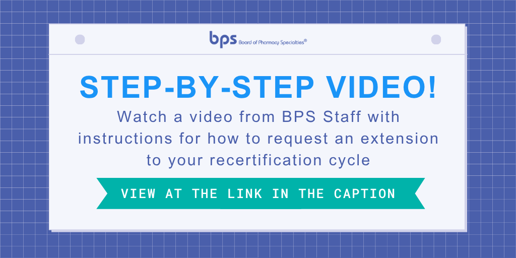 BPSweb's tweet photo. Finding it difficult to complete your recertification requirements in your recertification year? You may be able to submit a one-year, one-time extension to your cycle to complete your requirements.

A step-by-step video on the process is available here: https://t.co/1aSg5AOjNx https://t.co/dtpu7xwebL