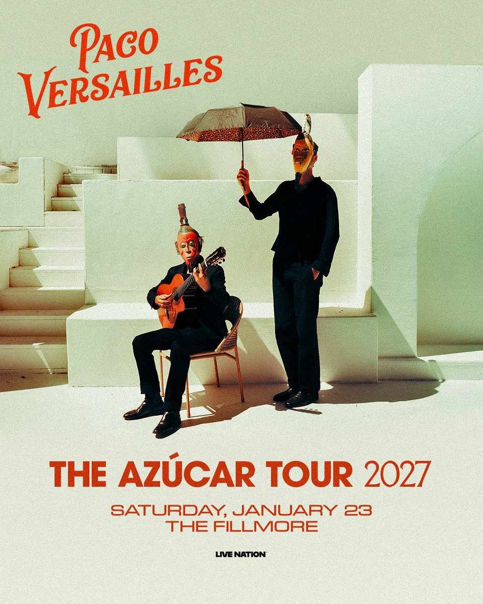 FillmoreSF's tweet photo. Just Announced: Paco Versailles is bringing The Azúcar Tour to The Fillmore on Saturday, January 23rd. Tickets go on sale this Friday, October 2nd at 7AM. https://t.co/8reXPixC0t